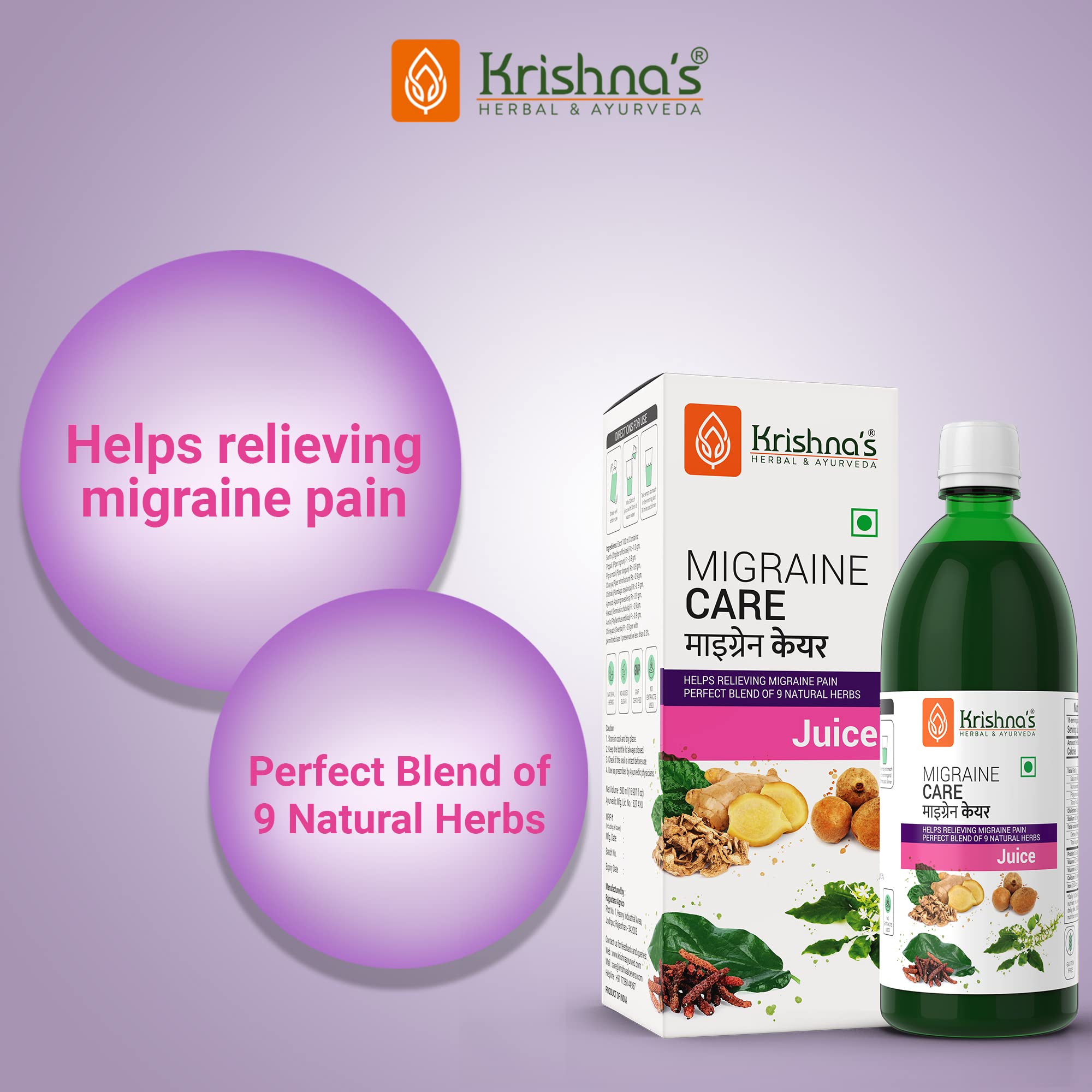 KRISHNA'S HERBAL & AYURVEDA Migraine Care Juice - 500 ml – view 2