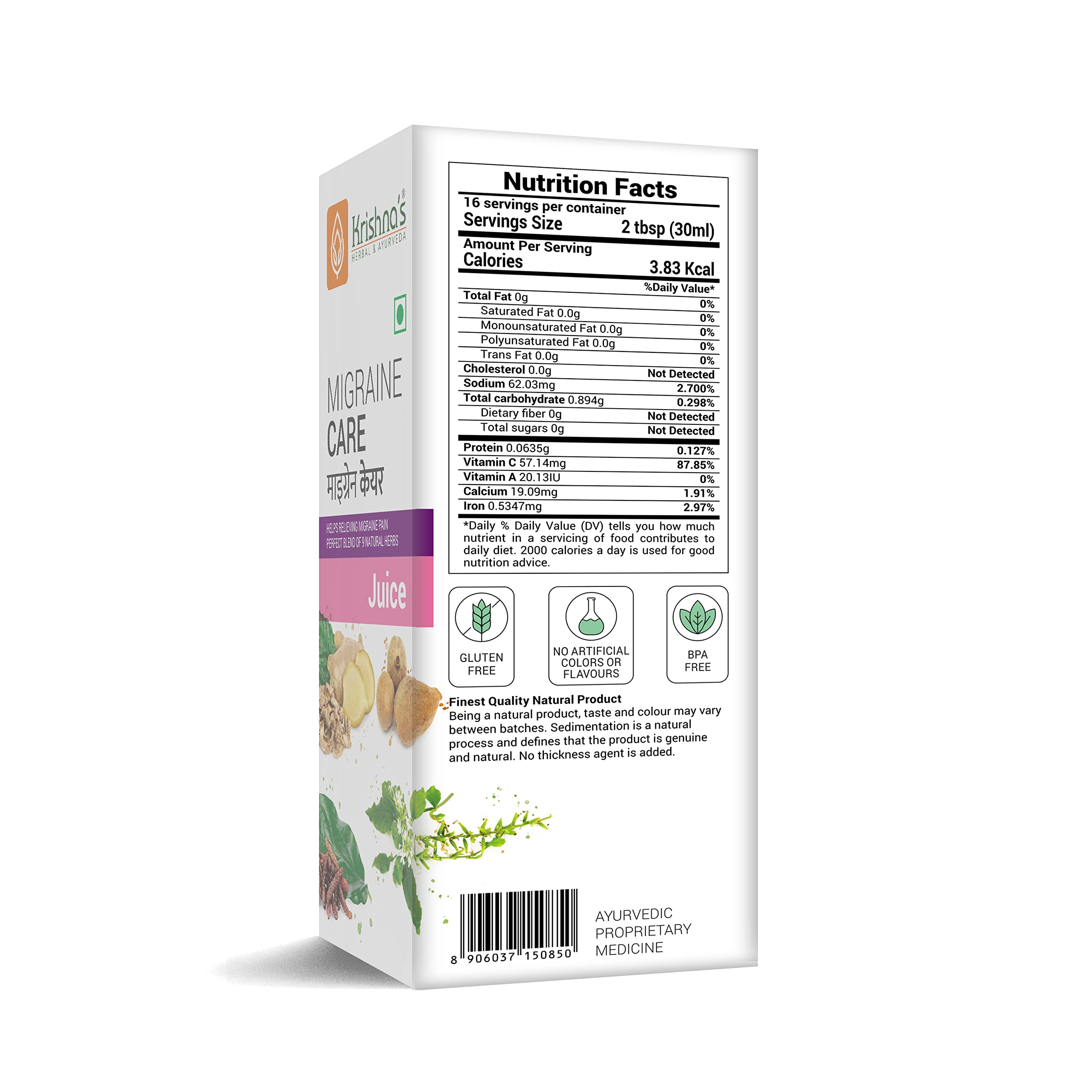KRISHNA'S HERBAL & AYURVEDA Migraine Care Juice - 500 ml – view 8