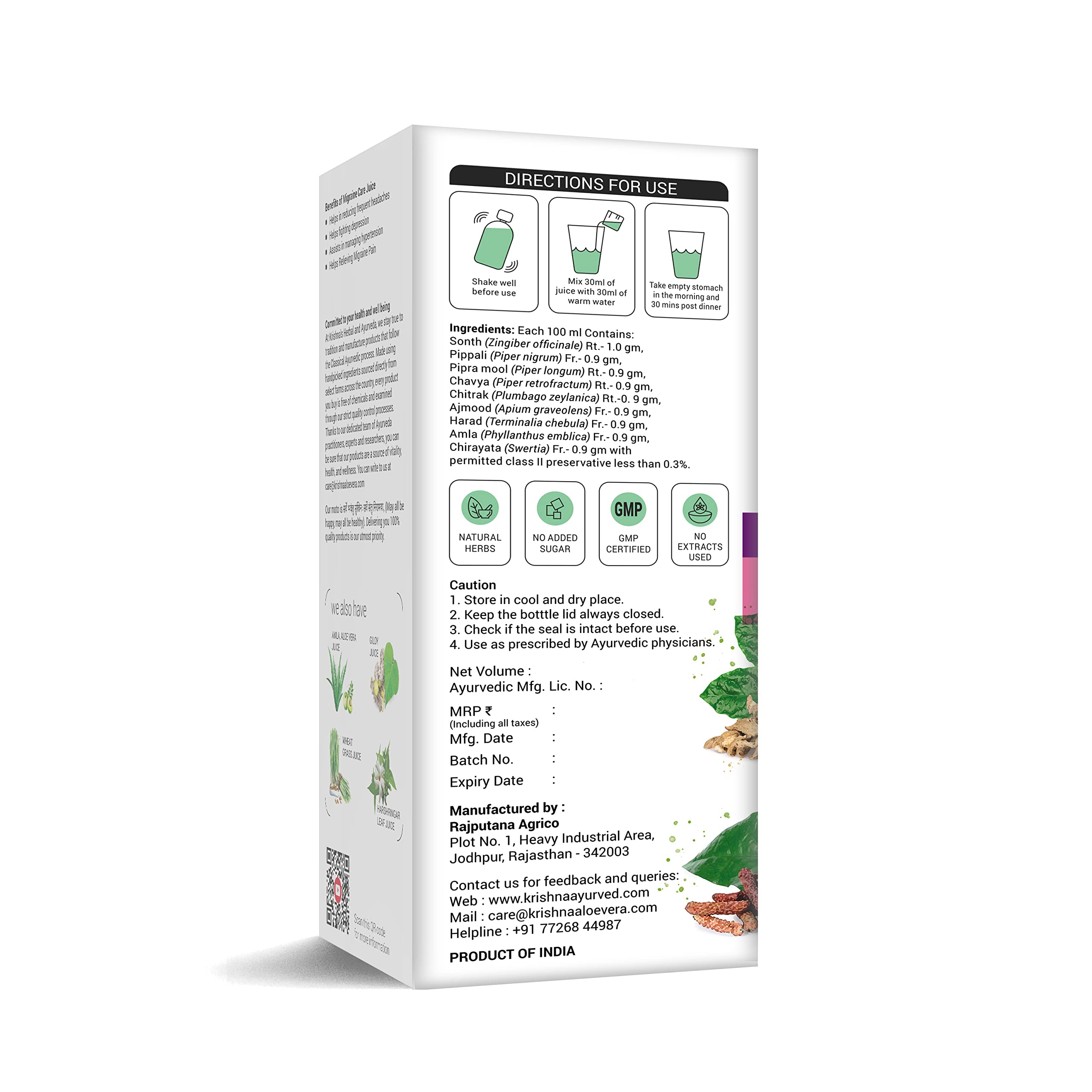 KRISHNA'S HERBAL & AYURVEDA Migraine Care Juice - 500 ml – view 9