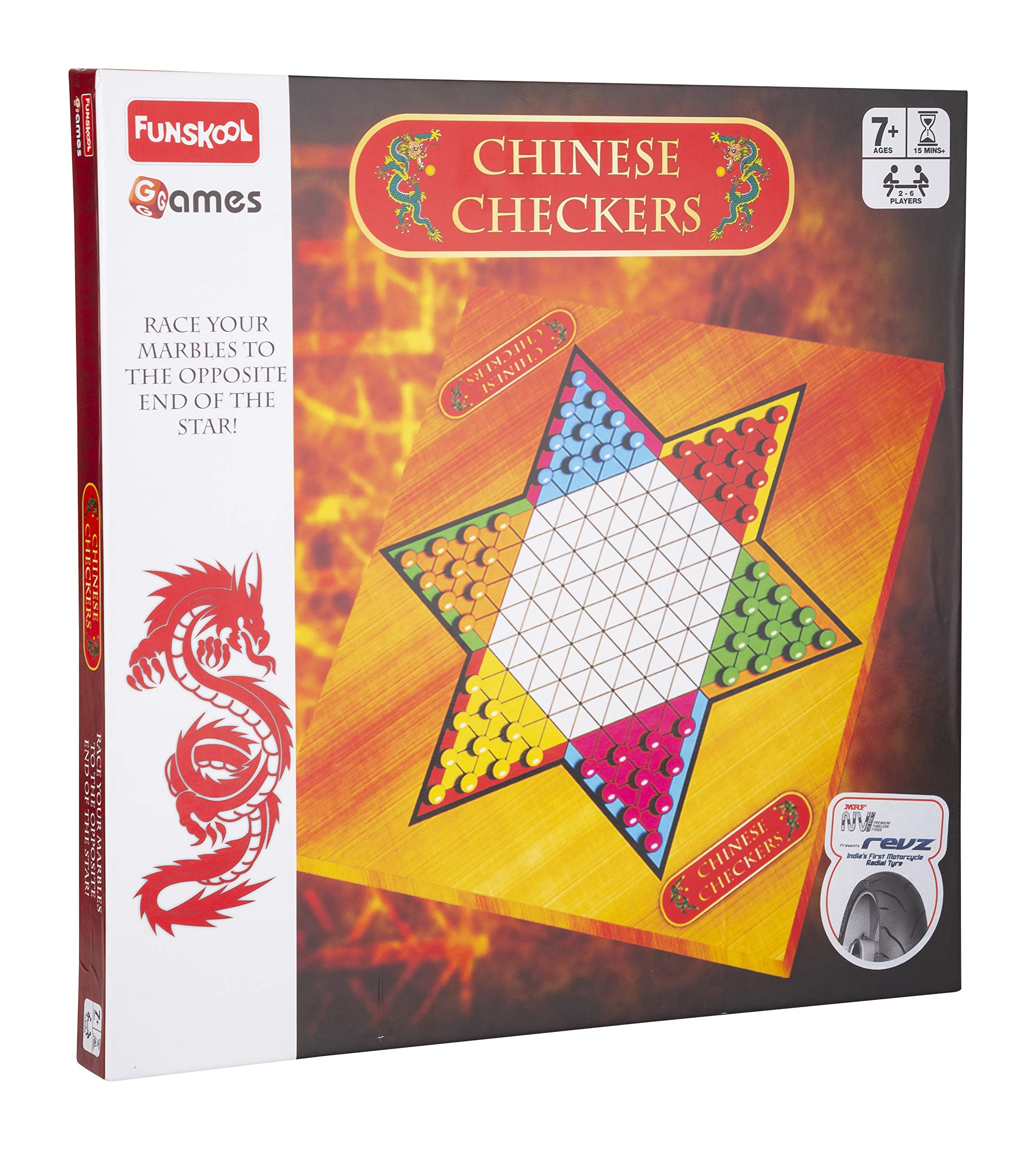 Multicolor Funskool Chinese Checkers strategy board game with pawns and board