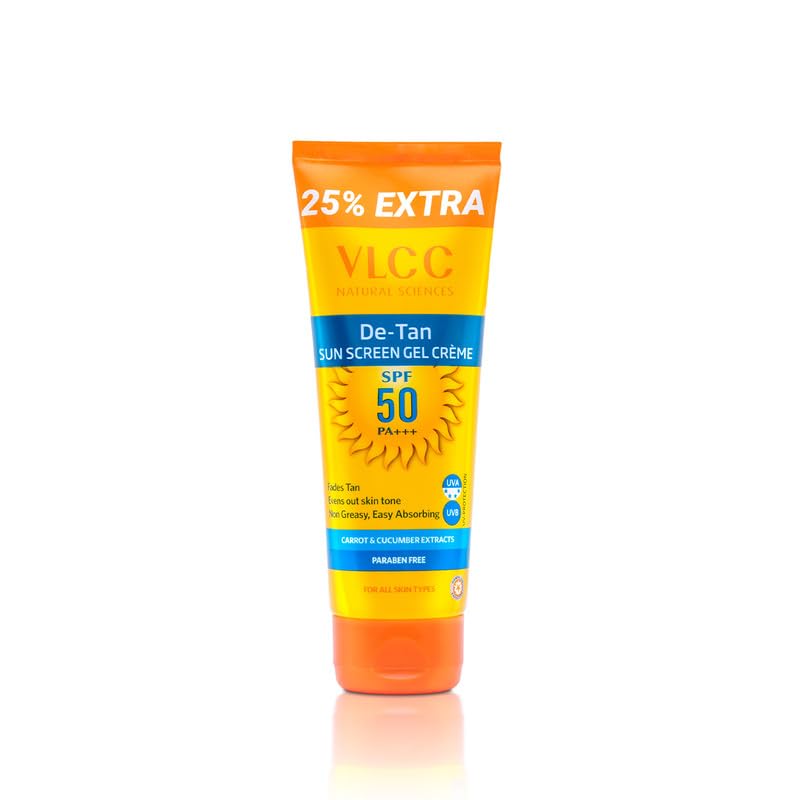 Front view of VLCC De-Tan sunscreen gel crème 110g tube