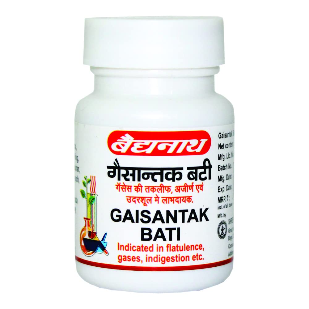 Front view of Baidyanath Gaisantak Bati tablet bottle