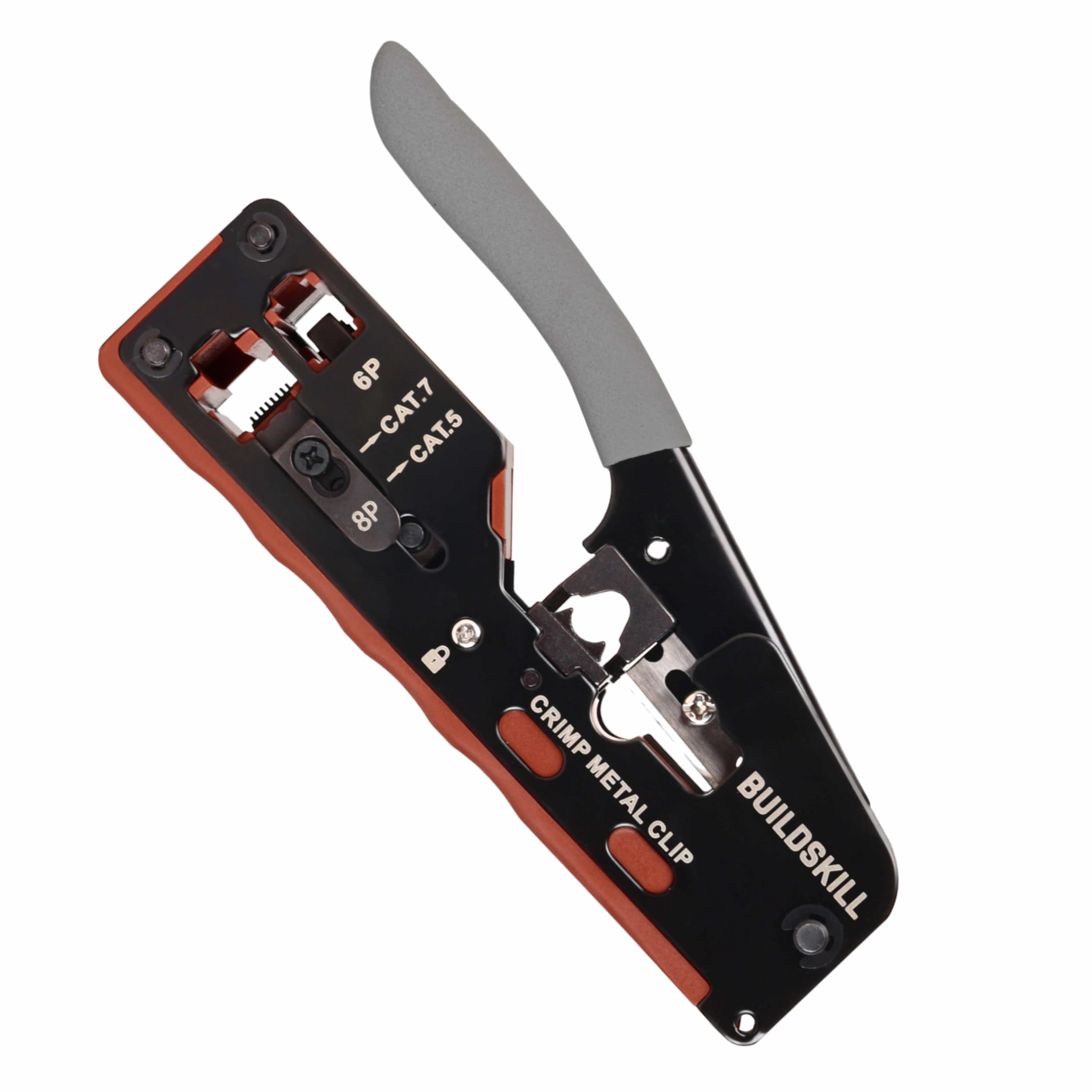 Heavy-duty RJ45 network crimping tool with ergonomic black handle