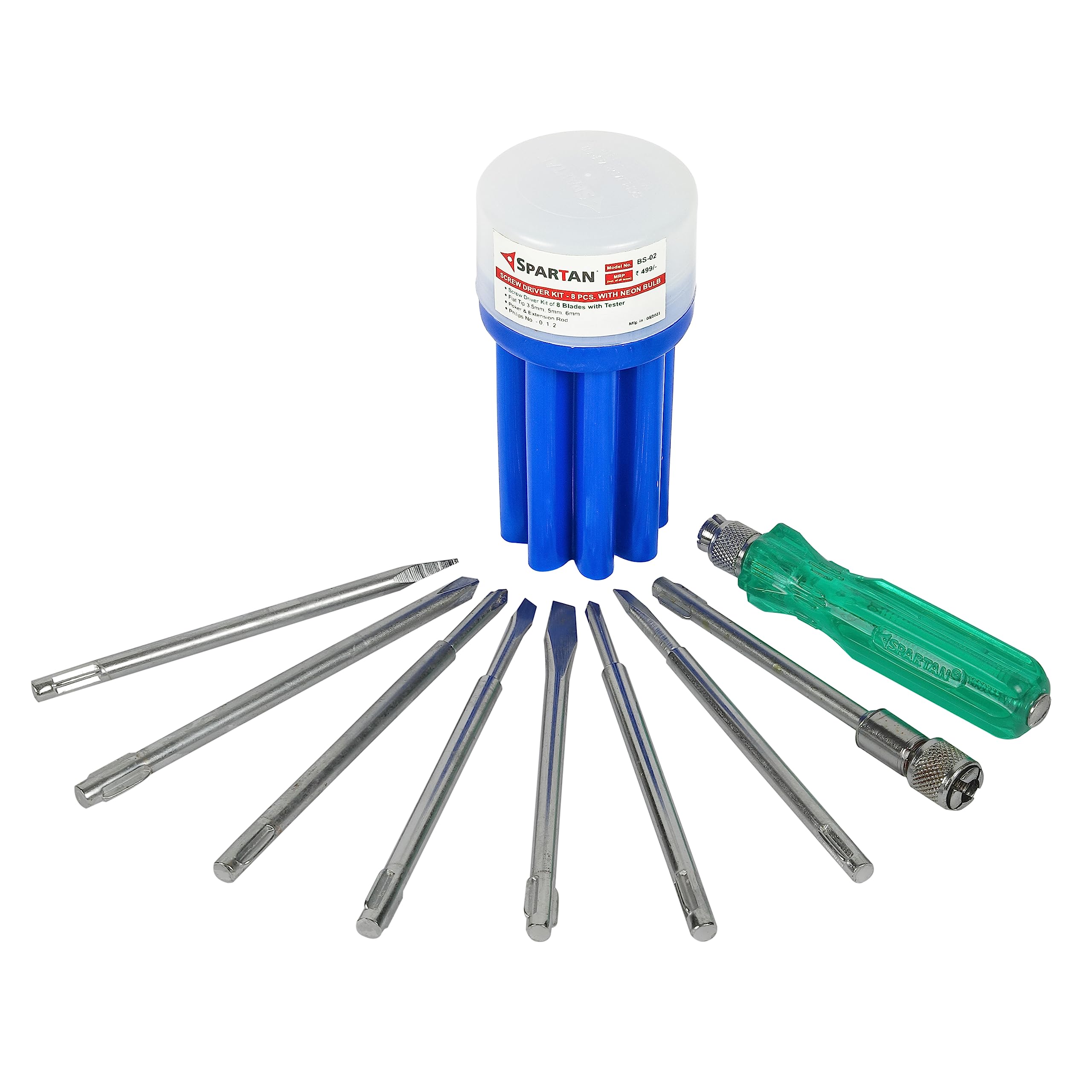Green SPARTAN BS-01 screwdriver kit with interchangeable heads and tester handle