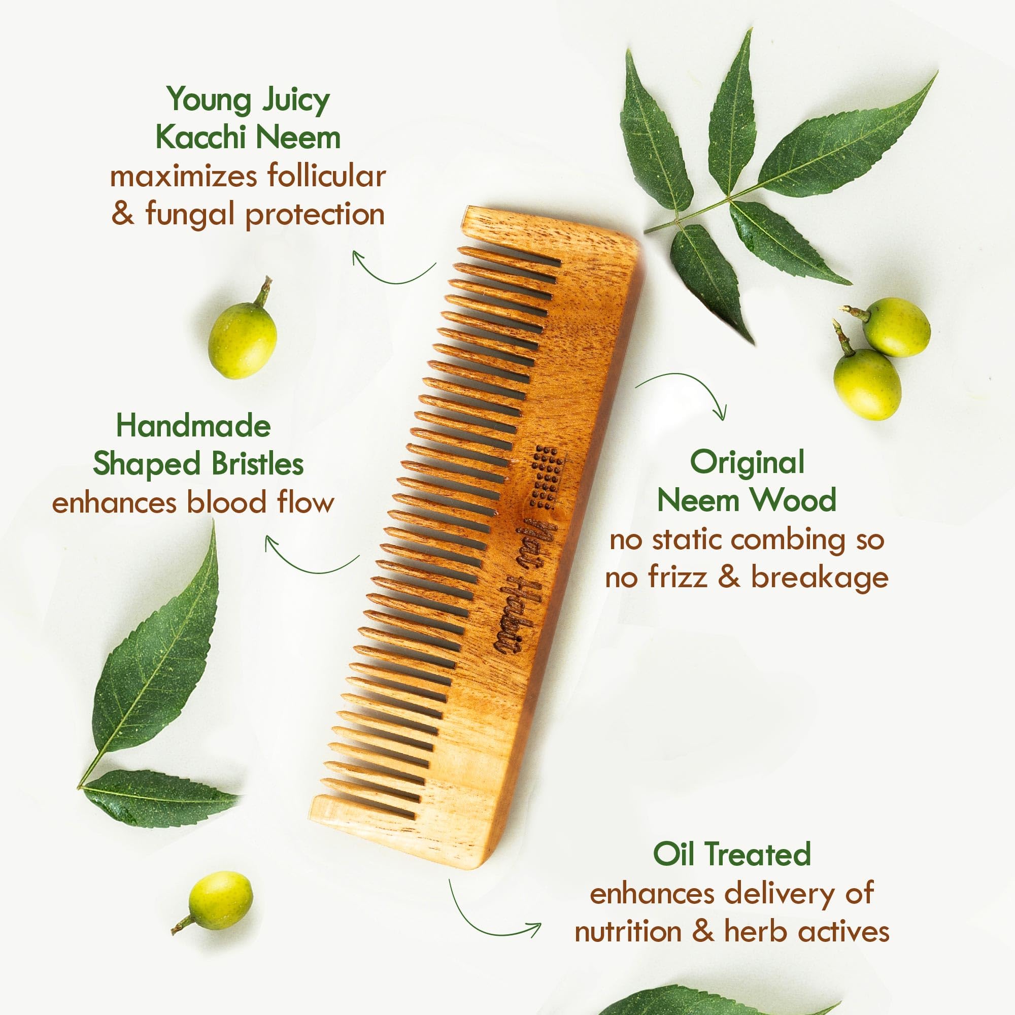 Nat Habit Kacchi Neem Wooden Pocket Comb, Soaked In 13 Herbs, Neem & Sesame Oil - Pocket-Sized & Travel-Friendly For Men & Kids Short Hair (Fine Tooth Pack of 2) – view 3