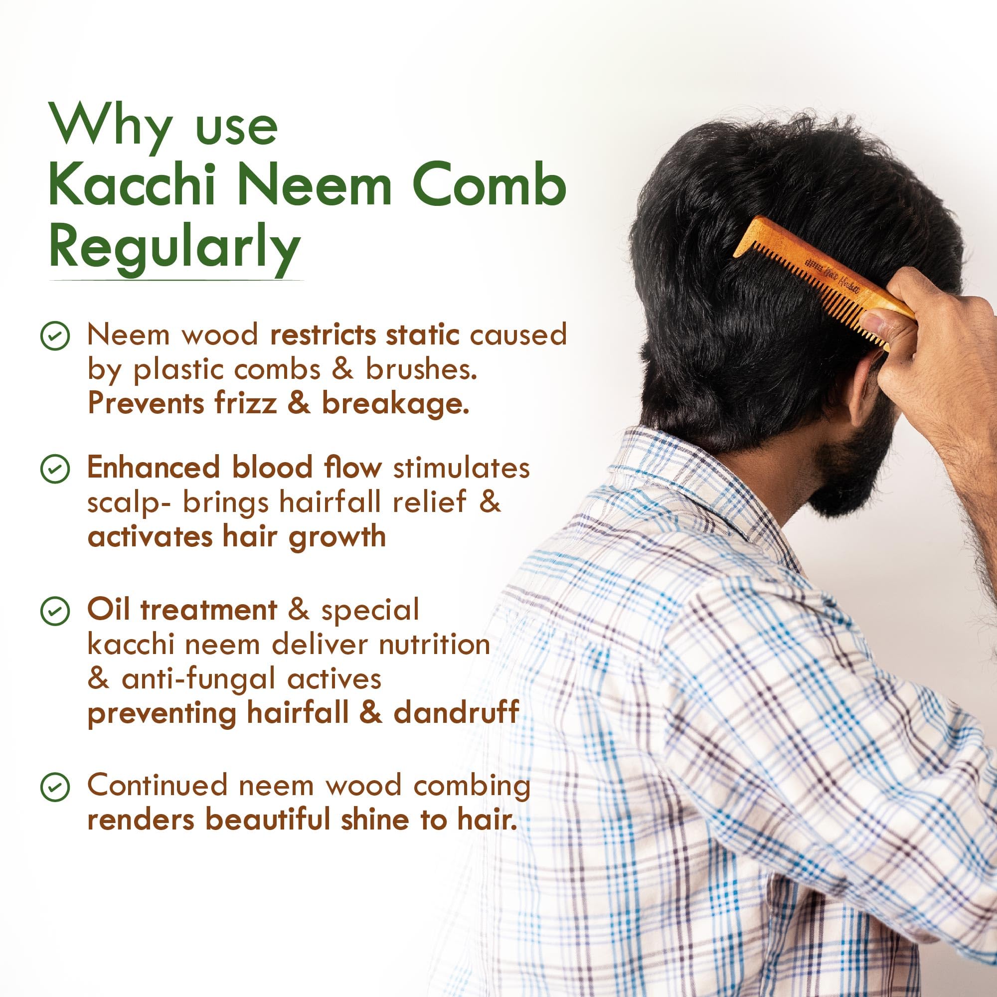 Nat Habit Kacchi Neem Wooden Pocket Comb, Soaked In 13 Herbs, Neem & Sesame Oil - Pocket-Sized & Travel-Friendly For Men & Kids Short Hair (Fine Tooth Pack of 2) – view 4