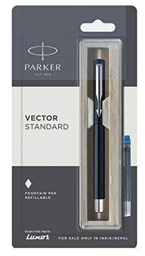 Gloss blue Parker fountain pen with fine nib and cap
