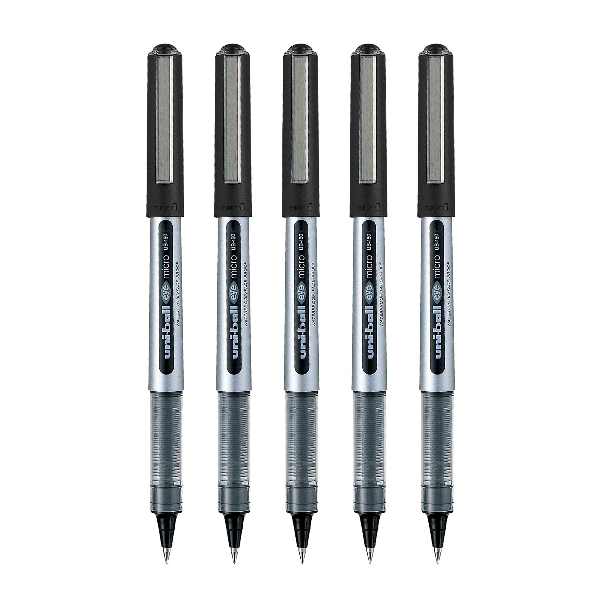 Five uni-ball Eye UB150 pens with black ink and 0.5mm tip