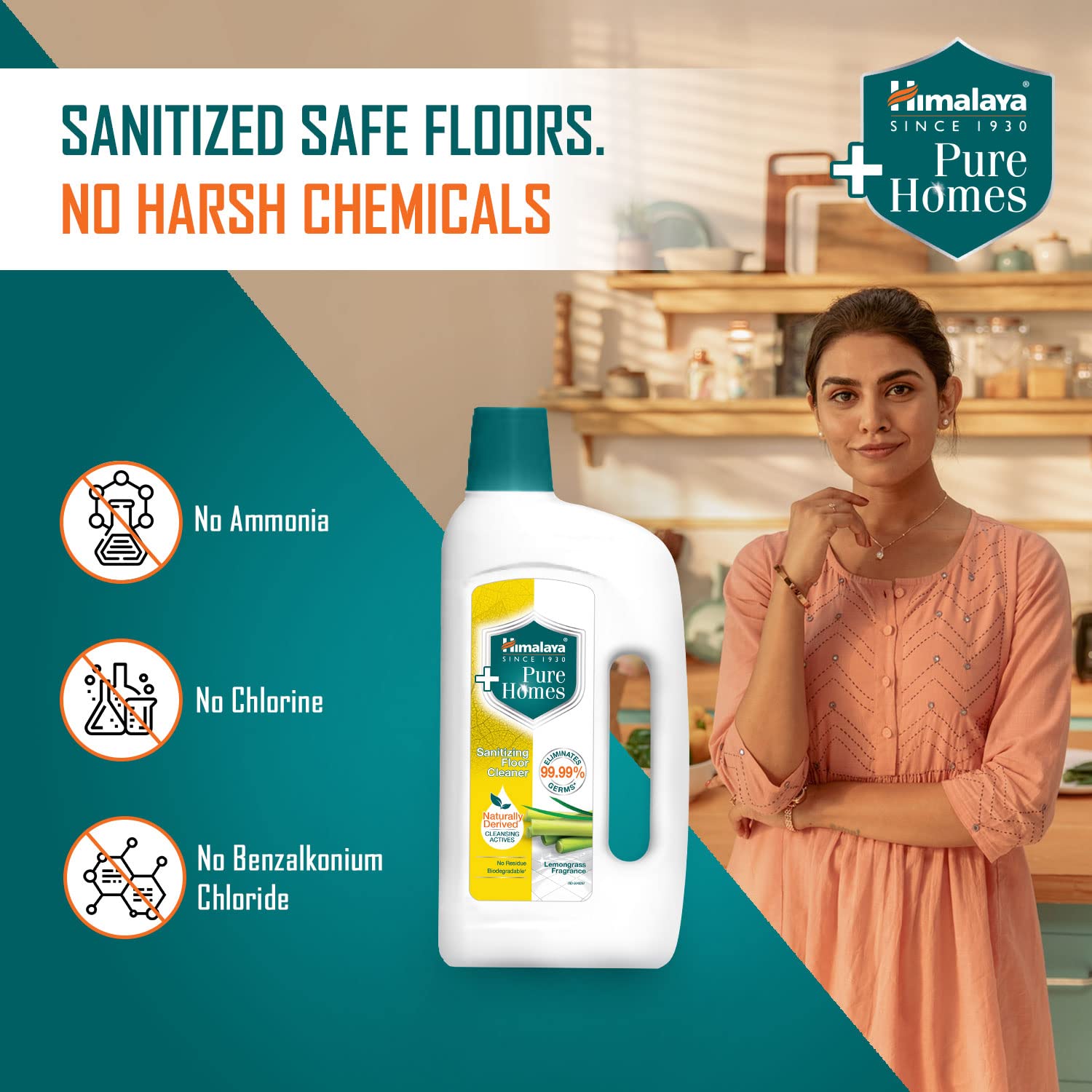 Himalaya Pure Homes Sanitizing Floor Cleaner LEMONGRASS 1 LITRE, Green (RXZER23) – view 4