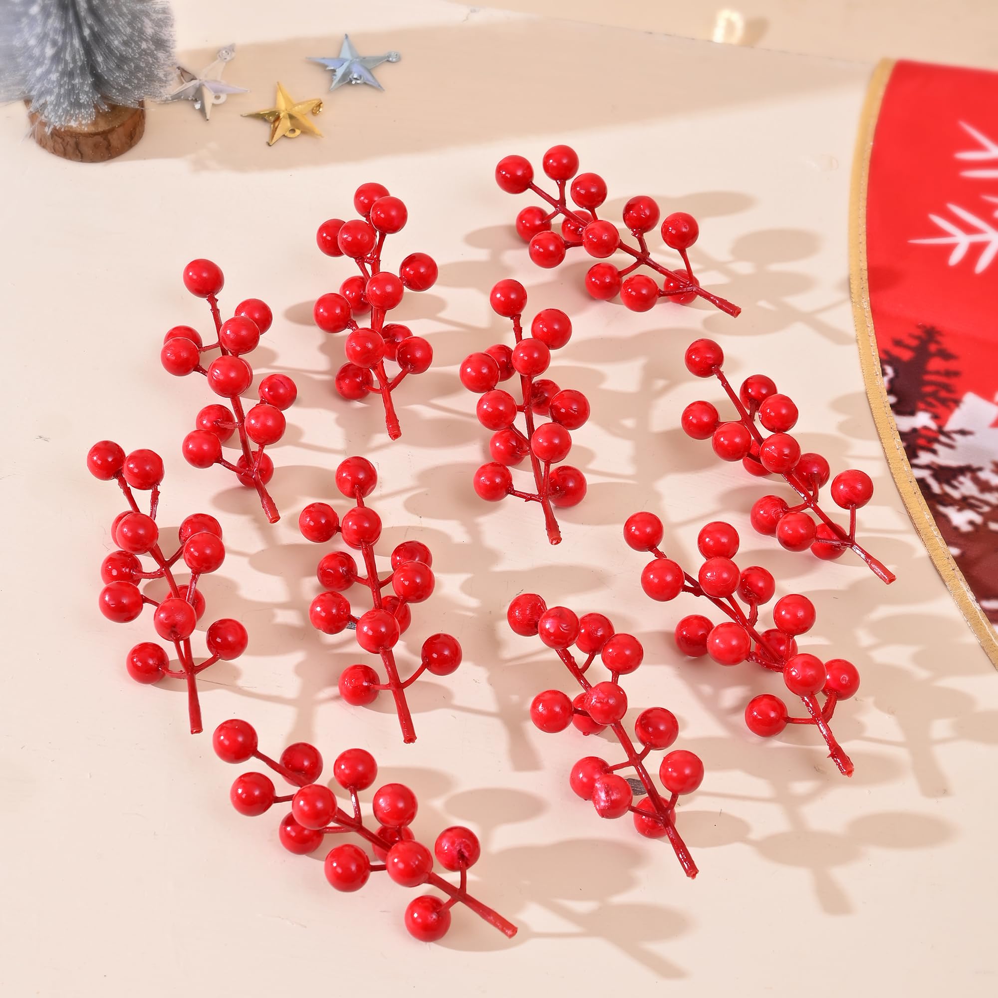 CraftVatika Christmas Tree Decoration Ornaments Items, Fake Red Berry Cherry Hanging Ornaments for Xmas Tree, Christmas Decoration, Artificial Red Cherry Stems, Home Office, Door (10 Pieces) – view 4