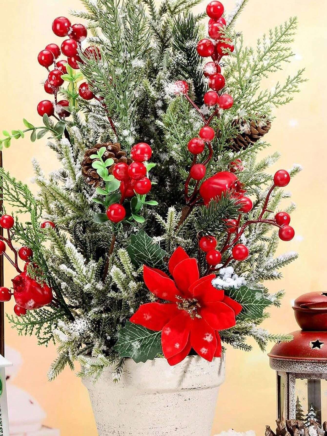CraftVatika Christmas Tree Decoration Ornaments Items, Fake Red Berry Cherry Hanging Ornaments for Xmas Tree, Christmas Decoration, Artificial Red Cherry Stems, Home Office, Door (10 Pieces) – view 6