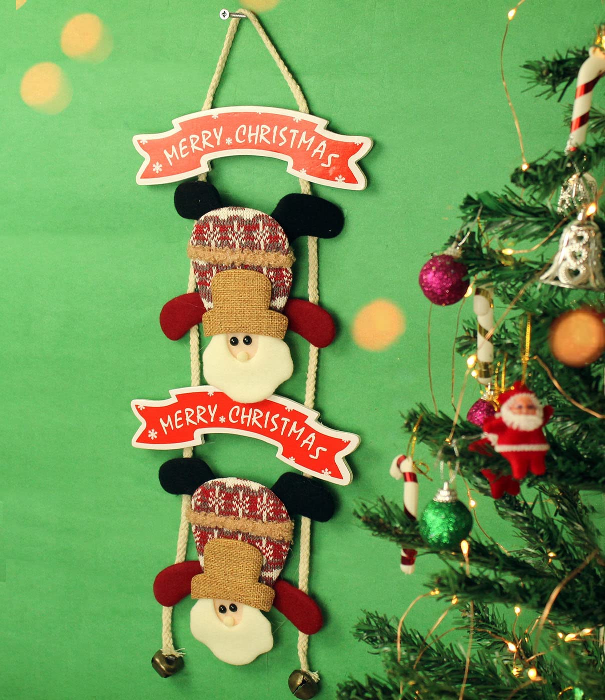TIED RIBBONS Christmas Decorations Items for Home Office Wall Main Door Tree Hanging Santa Clause Decorative Ornament Props Xmas Decor - Christmas Tree Decoration Items – view 6
