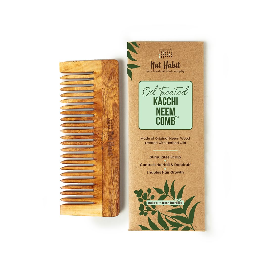 Large wide tooth neem wood comb for post-shampoo detangling