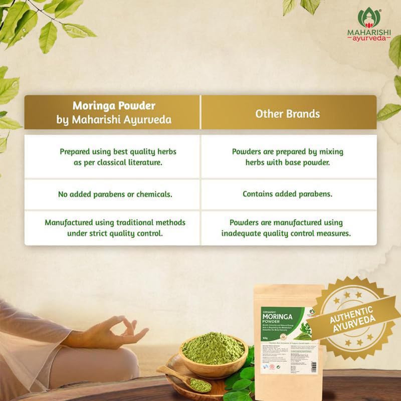 Maharishi Ayurveda Organic Moringa Powder - 100g Pack of 1 Certified Organic Moringa Churna from Pure Moringa Leaves for Skin & Hair Health, Detoxification and Natural Source of Protein – view 4