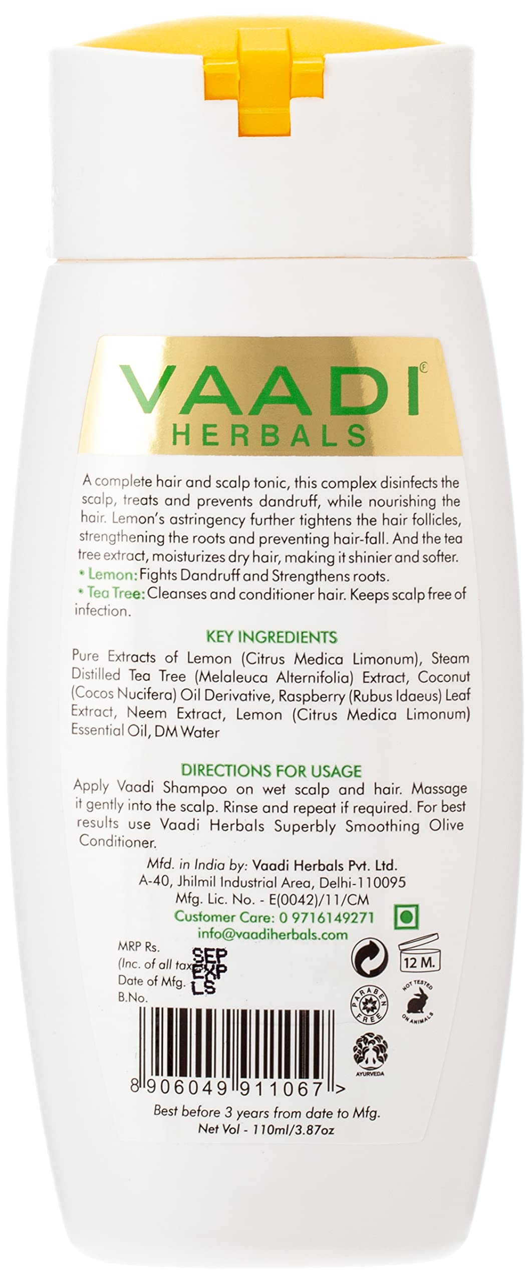 Vaadi Herbals Value Dandruff Defense Lemon Shampoo with Extract of Tea Tree, 3 x 110ml – view 2
