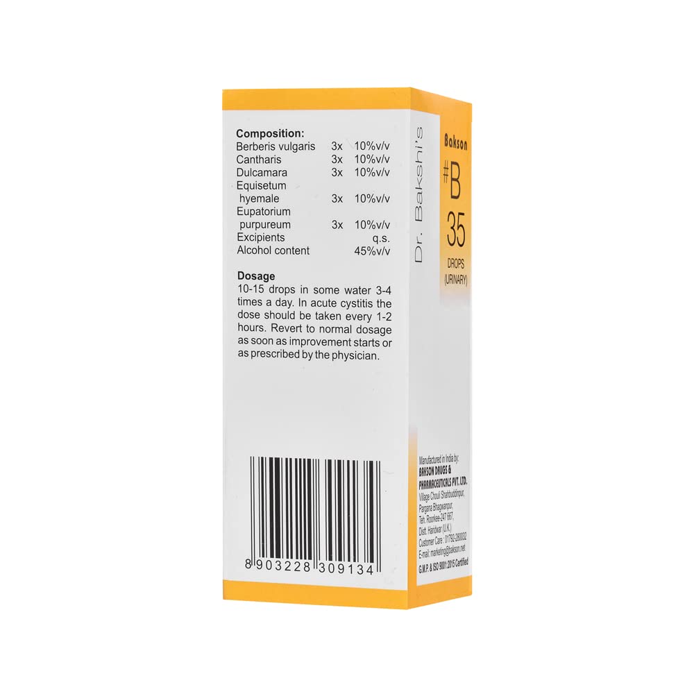 Dr. Bakshi's BAKSON'S HOMOEOPATHY # B 35 Urinary Drops (30 ml) – view 3