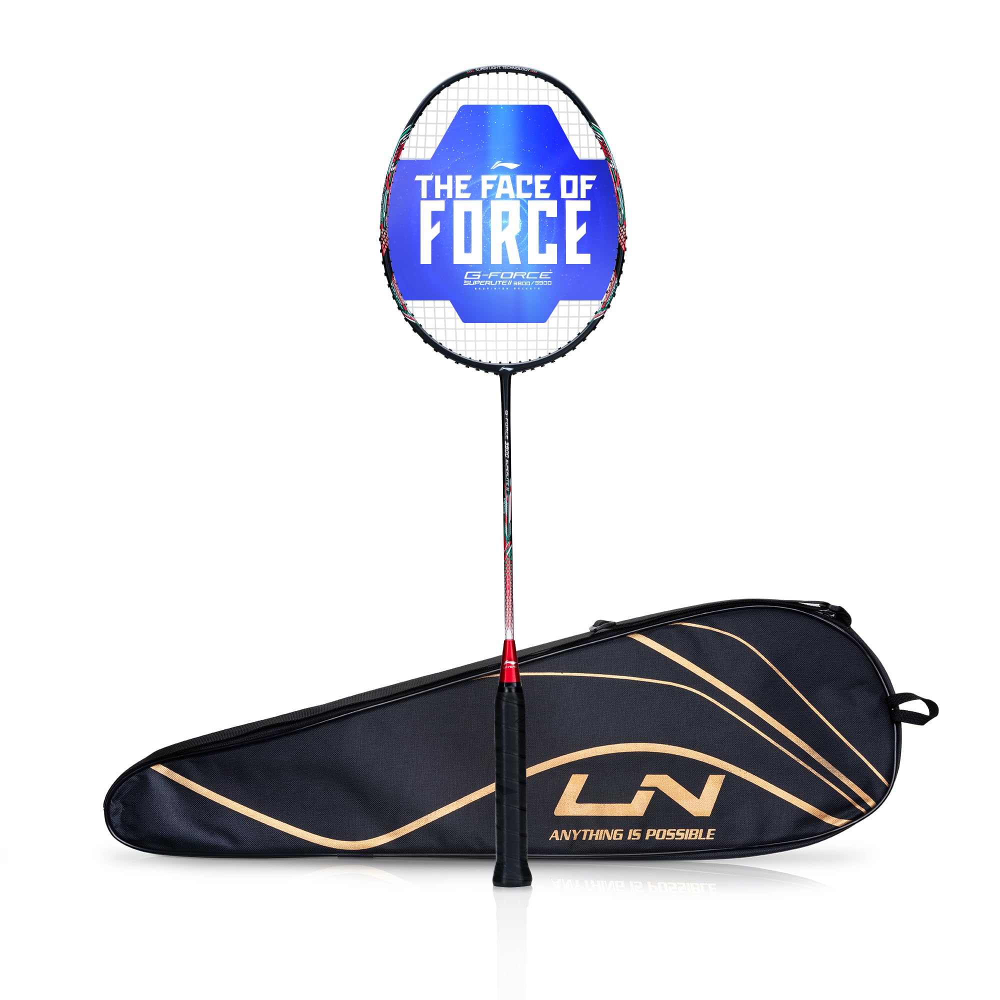 Li-Ning Li-Ning G-Force 3800 II Superlite Strung Badminton Racket with Full Cover | 5U | Maximum Tension 
