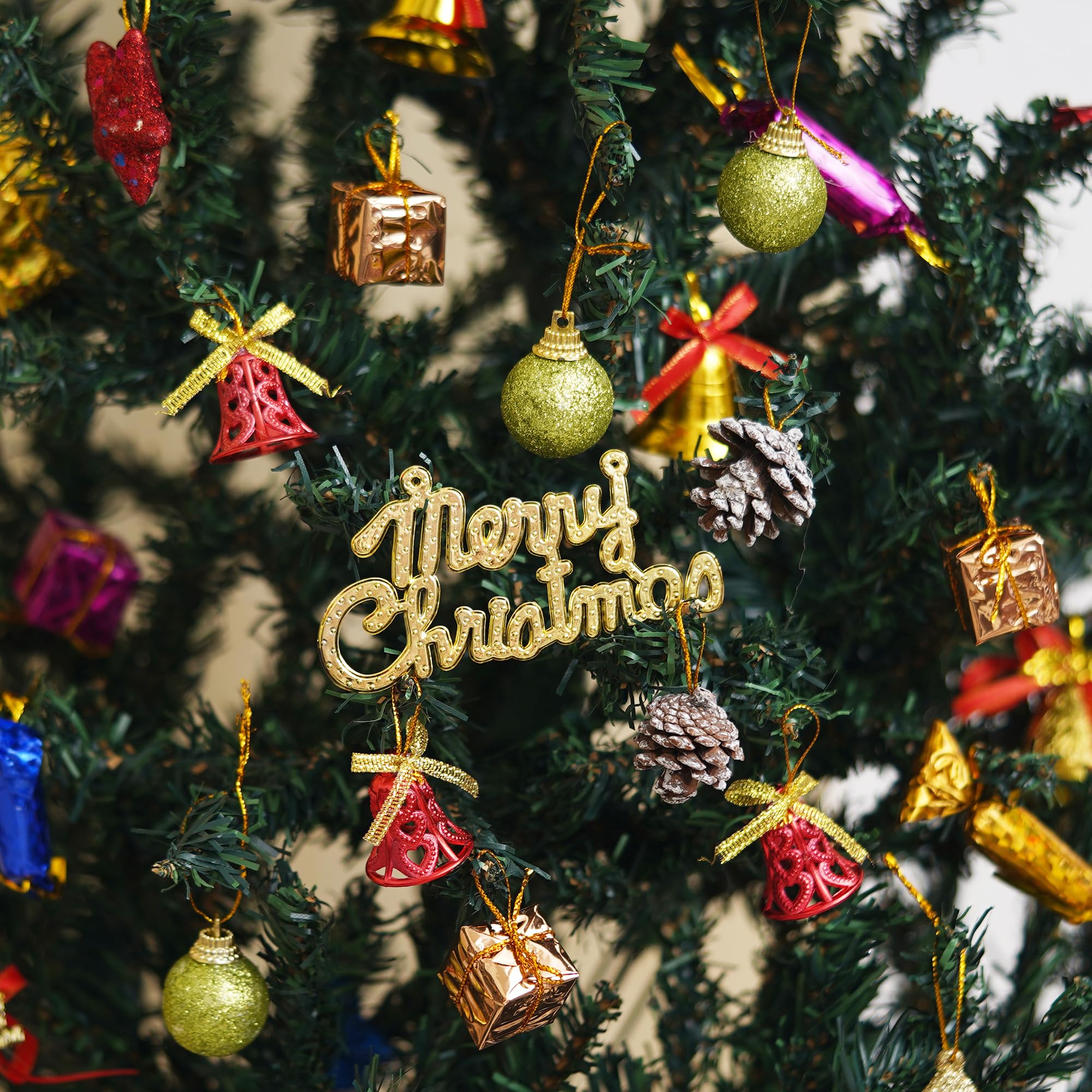 eCraftIndia Christmas Tree Decoration Items Merry Xmas Cutout Flowers Gifts Bells Balls (Pack of 15) Hanging Ornaments Props Christmas Decorations for Home Office – view 2