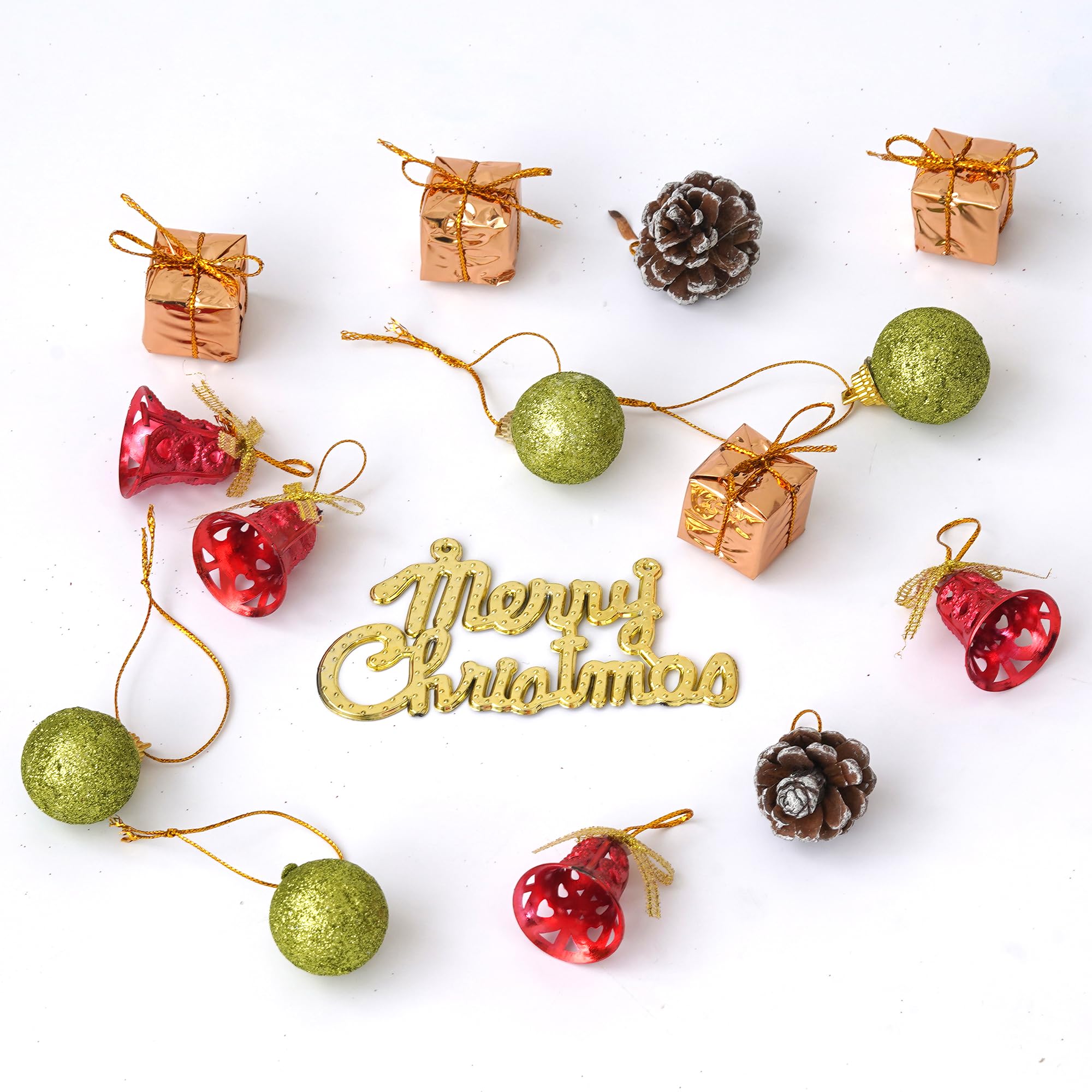 eCraftIndia Christmas Tree Decoration Items Merry Xmas Cutout Flowers Gifts Bells Balls (Pack of 15) Hanging Ornaments Props Christmas Decorations for Home Office – view 3