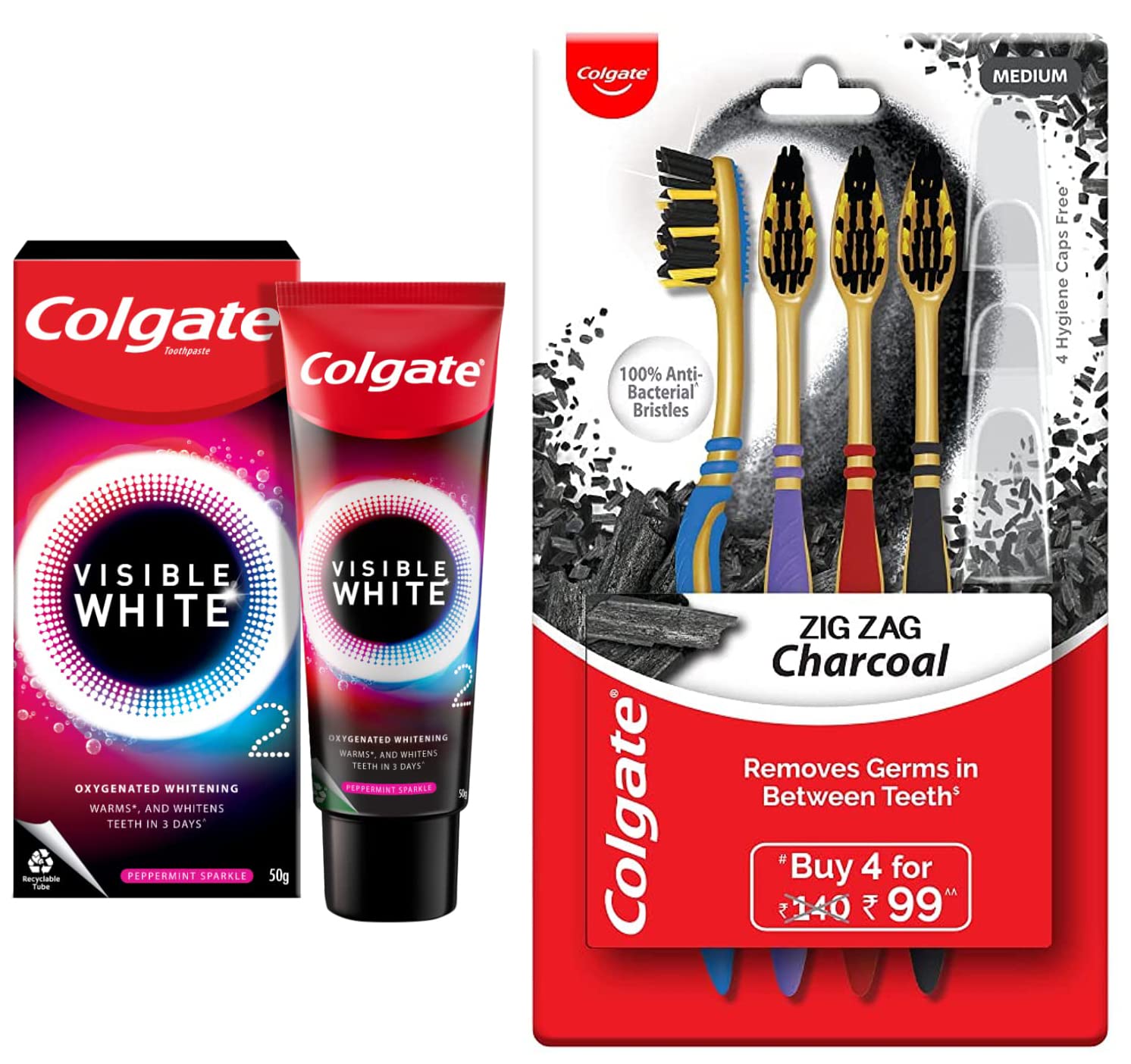 Peppermint Sparkle whitening toothpaste and adult manual toothbrush bundle