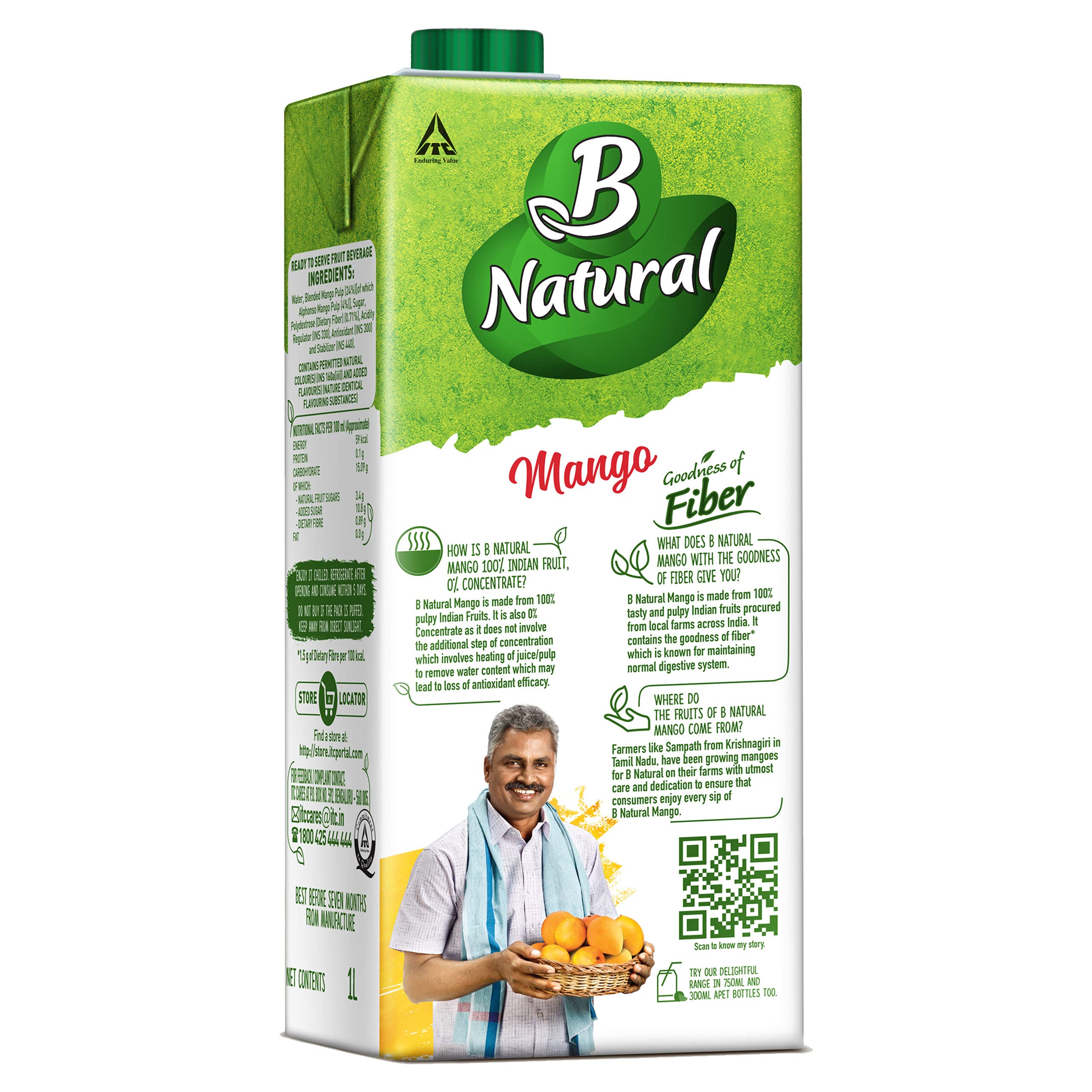 B Natural Mango Juice, Goodness of fiber, Made with choicest Mangoes, 1 litre – view 2