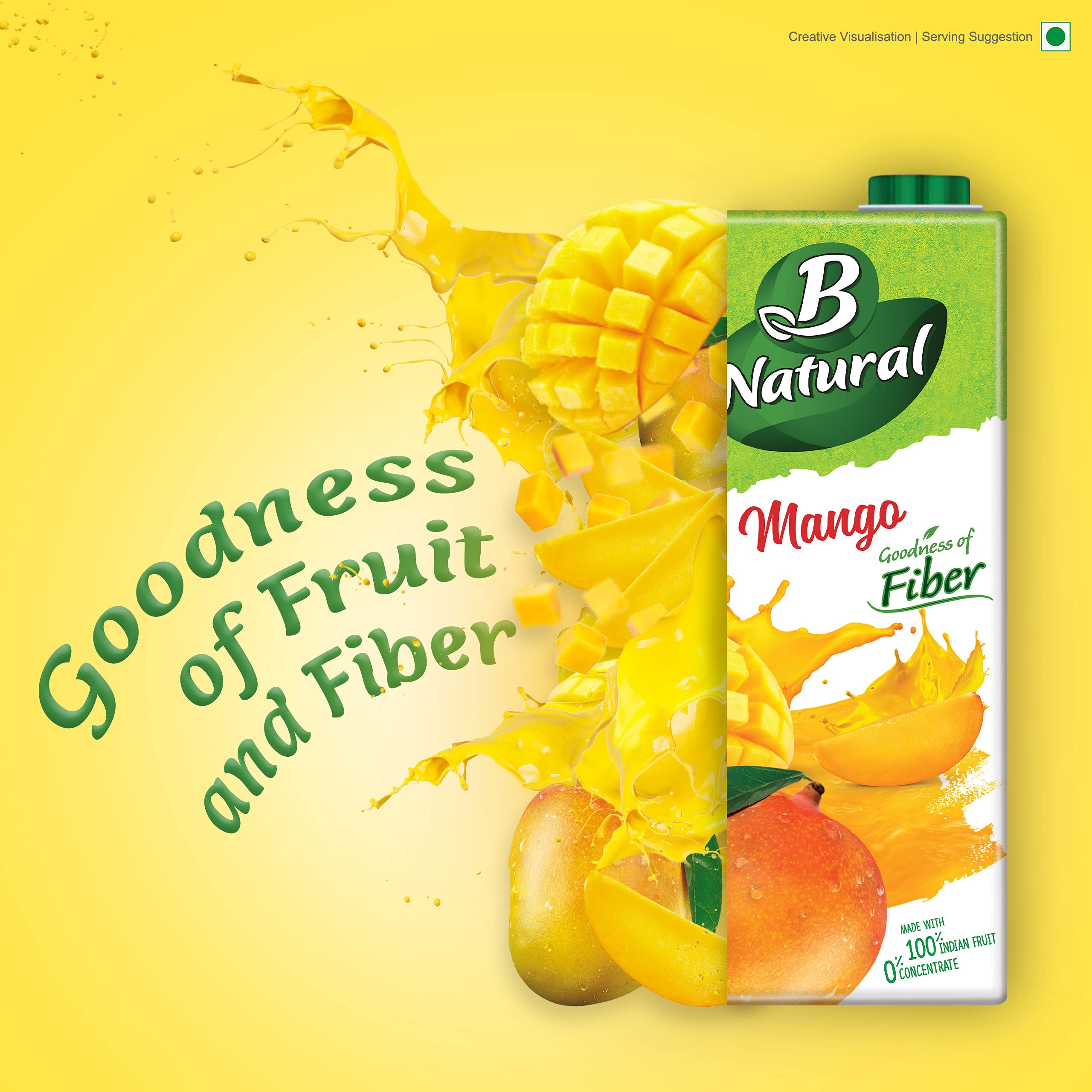 B Natural Mango Juice, Goodness of fiber, Made with choicest Mangoes, 1 litre – view 3