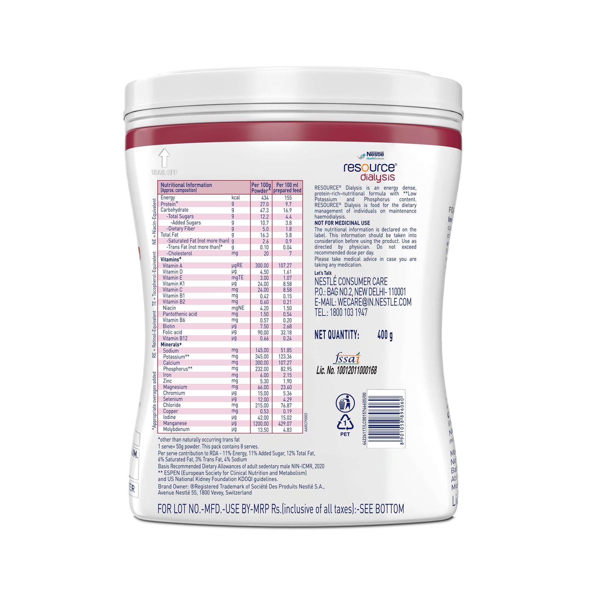 Nestle Resource Dialysis 400g Pet Jar Pack (Vanilla Flavour) – view 2