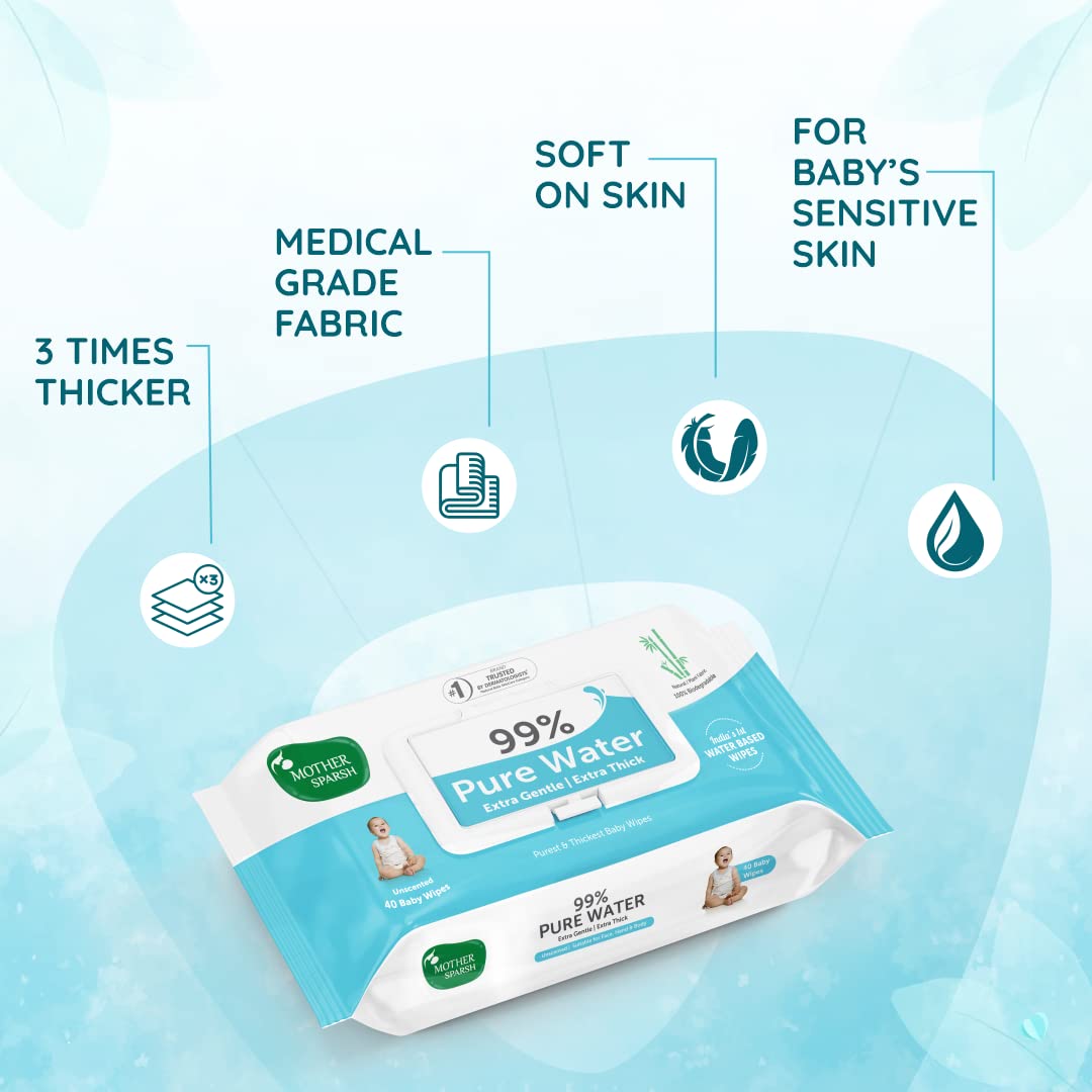 Mother Sparsh 99% Pure Water (Unscented) baby wipes I Natural Plant made cloth - Super thick I 72 pcs/pack - Pack of 2 (Super Saver Pack) – view 3