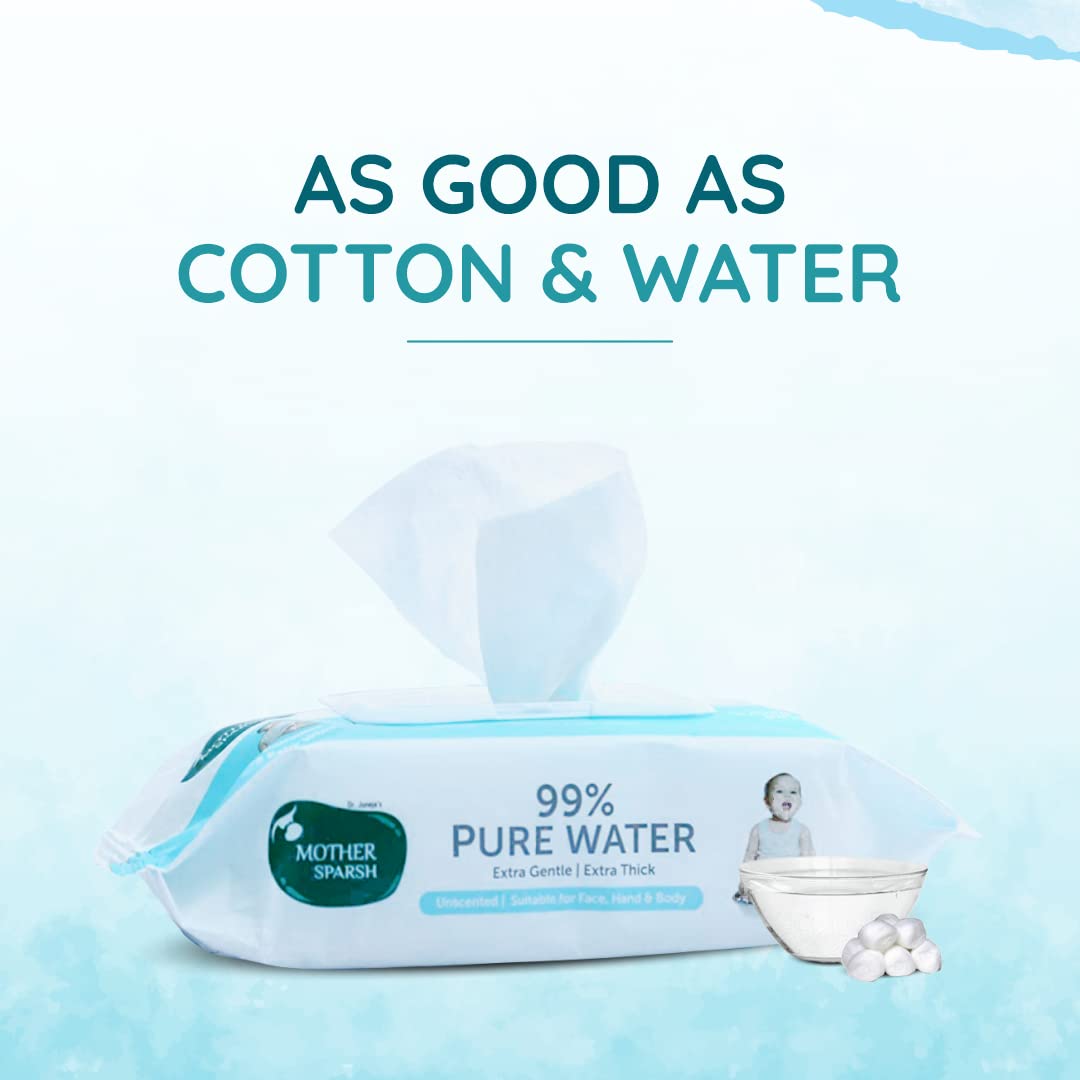 Mother Sparsh 99% Pure Water (Unscented) baby wipes I Natural Plant made cloth - Super thick I 72 pcs/pack - Pack of 2 (Super Saver Pack) – view 5