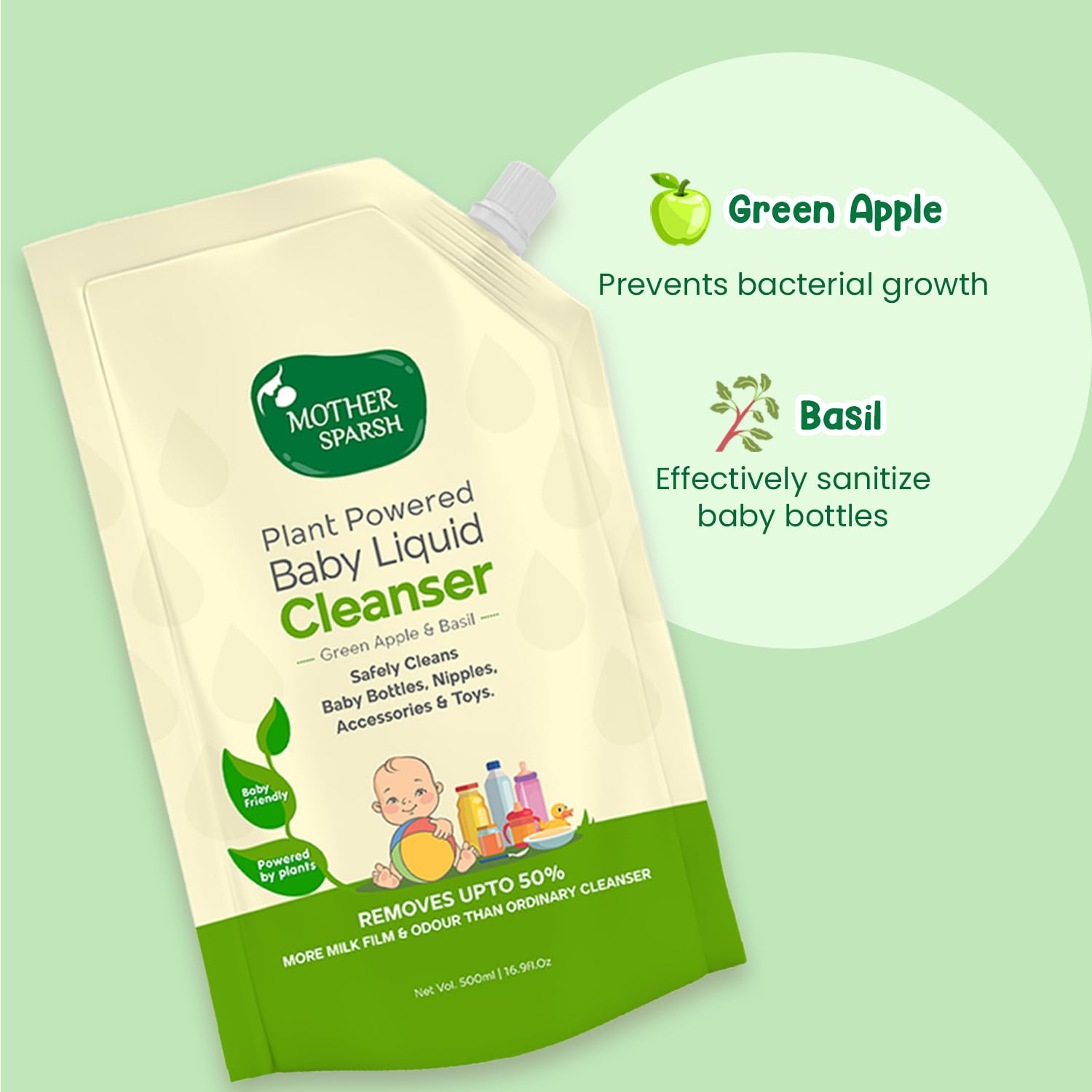 Mother Sparsh Natural Baby Liquid Cleanser (Powered by Plants) Cleanser for Baby Bottles, Nipples, Accessories and Toys, Refill Pack (500mlX3) – view 3