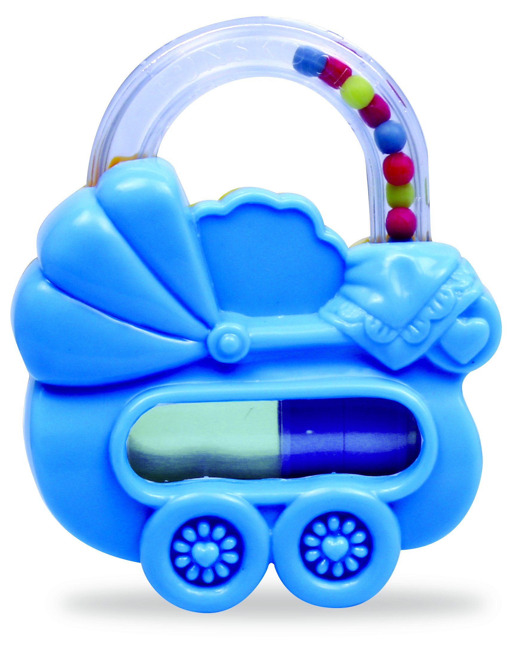 Multicolor plastic baby pram rattle with animal theme details