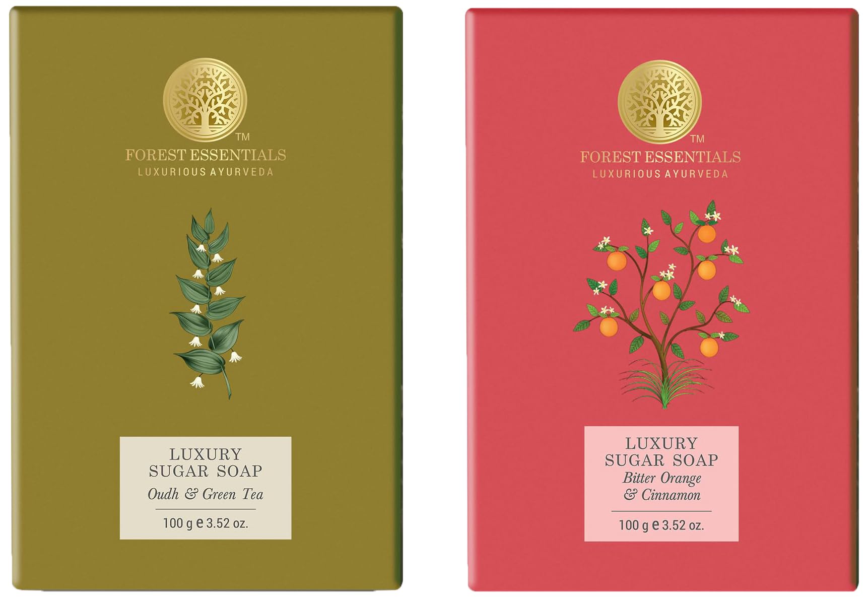 Forest Essentials luxury sugar soaps in two fragrance variants
