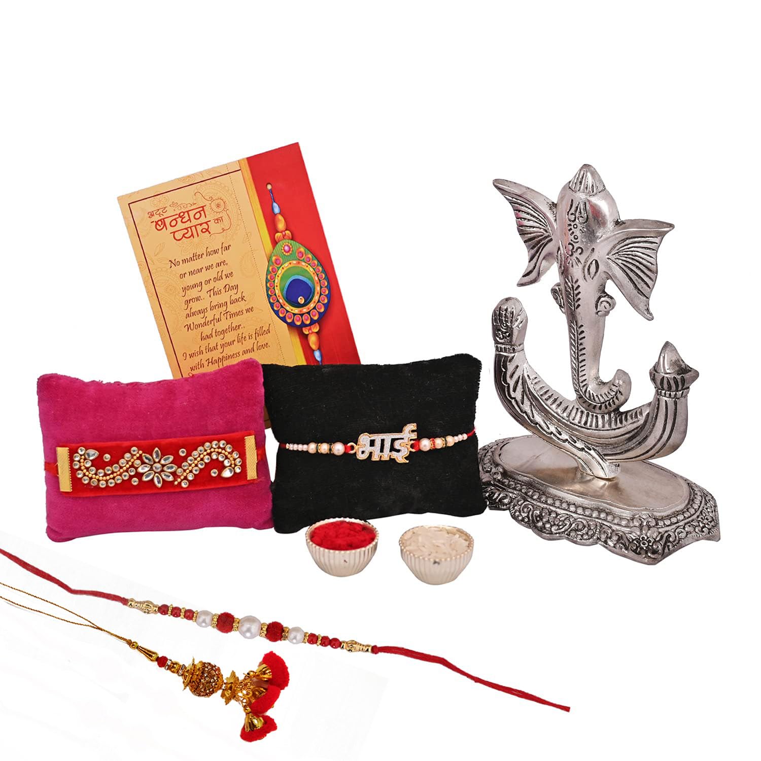 Rakhi For Brother Combo Gift Set - Rakhis for Rakshabandhan Sister Kids Bhaiya - Rakhi Gift for Brother Bhabhi - Ganesha Idol Showpiece For Gift/Peacock Rakhi/Bhai Rakhi/Lumba Rakhi/Greeting Card – view 2