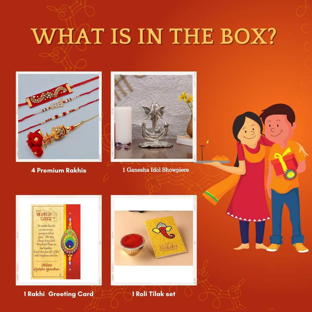 Rakhi For Brother Combo Gift Set - Rakhis for Rakshabandhan Sister Kids Bhaiya - Rakhi Gift for Brother Bhabhi - Ganesha Idol Showpiece For Gift/Peacock Rakhi/Bhai Rakhi/Lumba Rakhi/Greeting Card – view 3