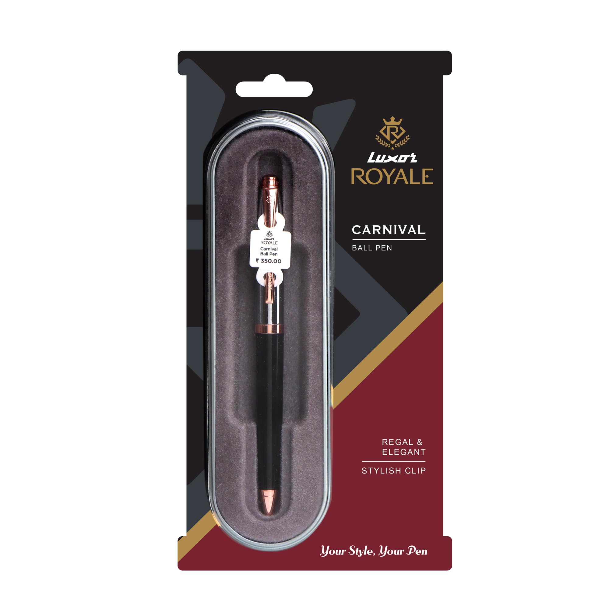 Luxor blue ink ball pen with rose gold trim and clip