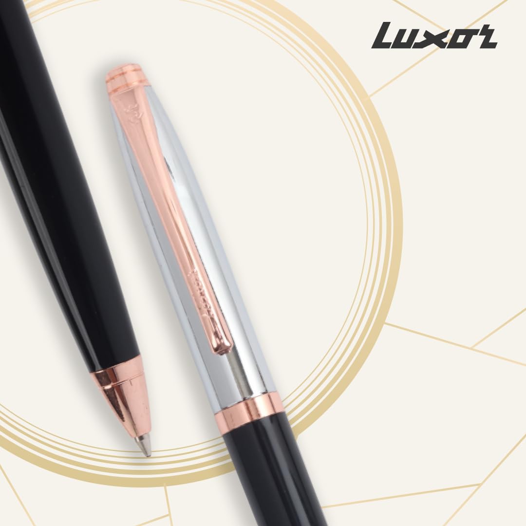 Luxor Royale, Carnival, Ball Pen, Pack of 1, Lacque Black Body, Ink Colour- Blue, Shiny Chrome Cap, Rose Gold Trim, Stylish Clip, Regal & Elegant, Best Pen For Gifting – view 4