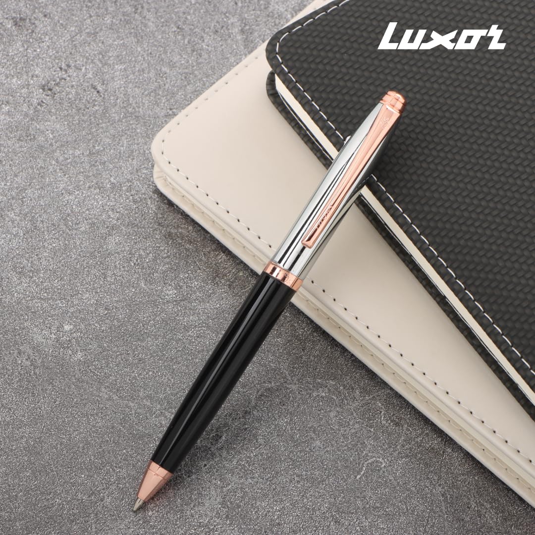 Luxor Royale, Carnival, Ball Pen, Pack of 1, Lacque Black Body, Ink Colour- Blue, Shiny Chrome Cap, Rose Gold Trim, Stylish Clip, Regal & Elegant, Best Pen For Gifting – view 5