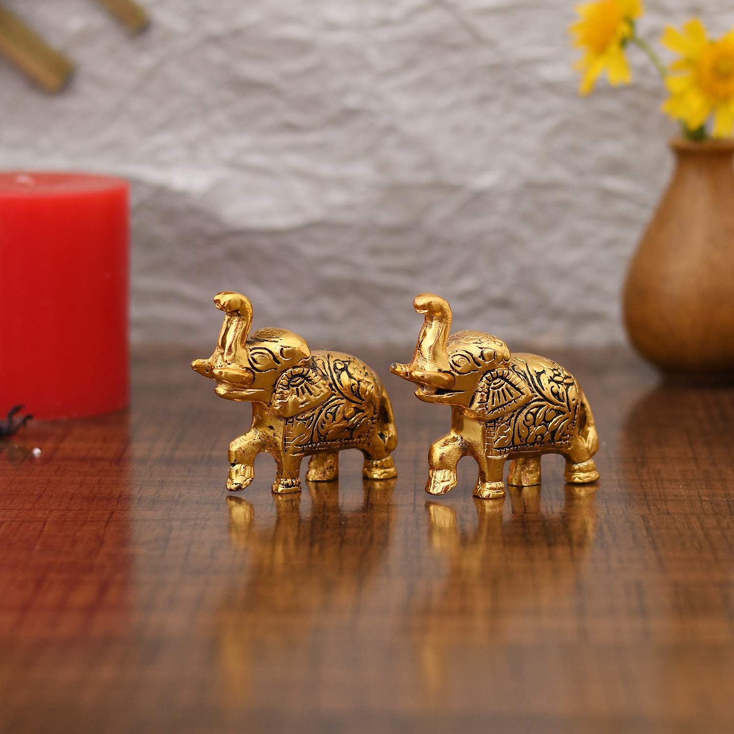 Collectible India Elephant Trunk Up Showpiece Decorative Items figurine for Home Decoration - Diwali Decoration Items for Home decor -Diwali Gift Gold Plated Statue Home/Office Table Living Room Decor – view 3
