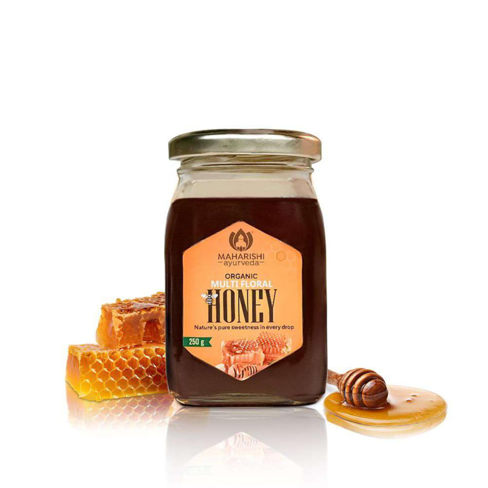 Maharishi Ayurveda Organic Certified Honey | Raw, Unprocessed Honey | Supports Digestion, Immunity & Natural Energy | 250 g (Glass Jar)