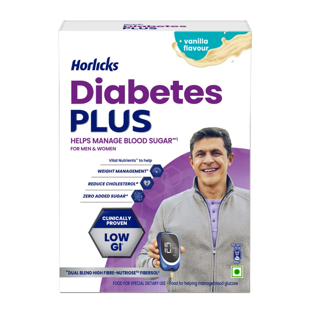 Horlicks Diabetes Plus vanilla nutrition powder 400g jar packaging