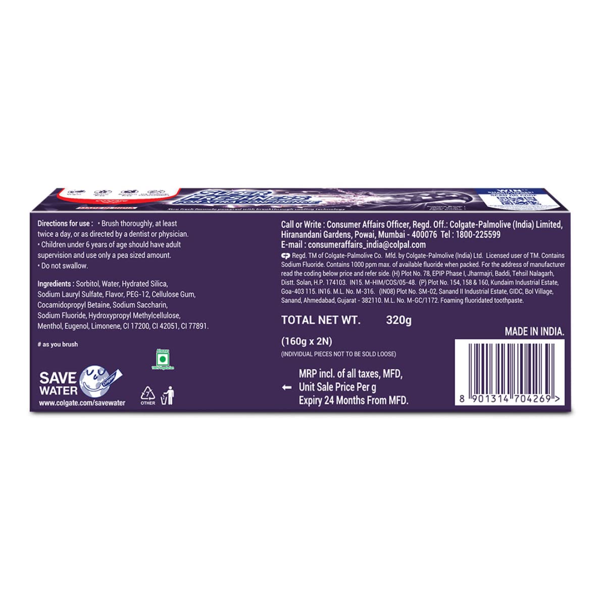 Colgate MaxFresh 320g (160g x 2, pack of 2) Toothpaste, Purple Gel Paste with Menthol for Super Fresh Breath – view 8