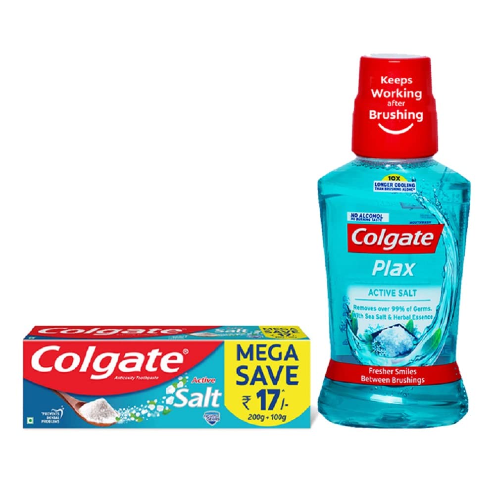 Colgate Plax Active Salt oral care combo with mouthwash and toothpaste