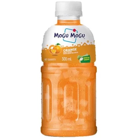 Mogu Mogu orange juice bottles with chewy nata de coco jelly
