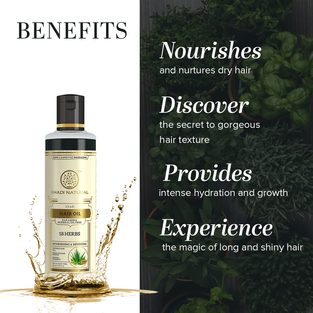 KHADI NATURAL Ayurvedic 18 Herbs Hair Oil, 210ml – view 2