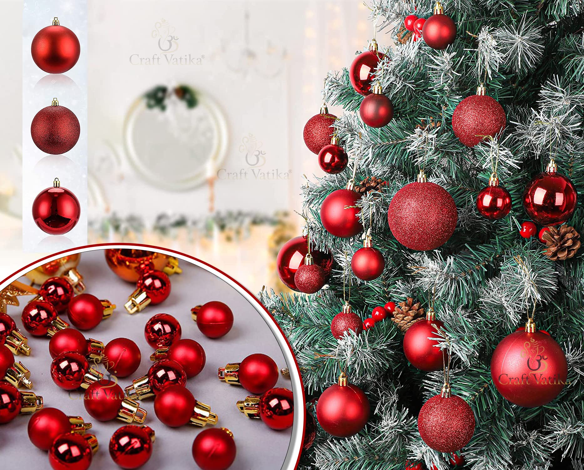 Multicolour round Christmas baubles set for tree and wreath decor