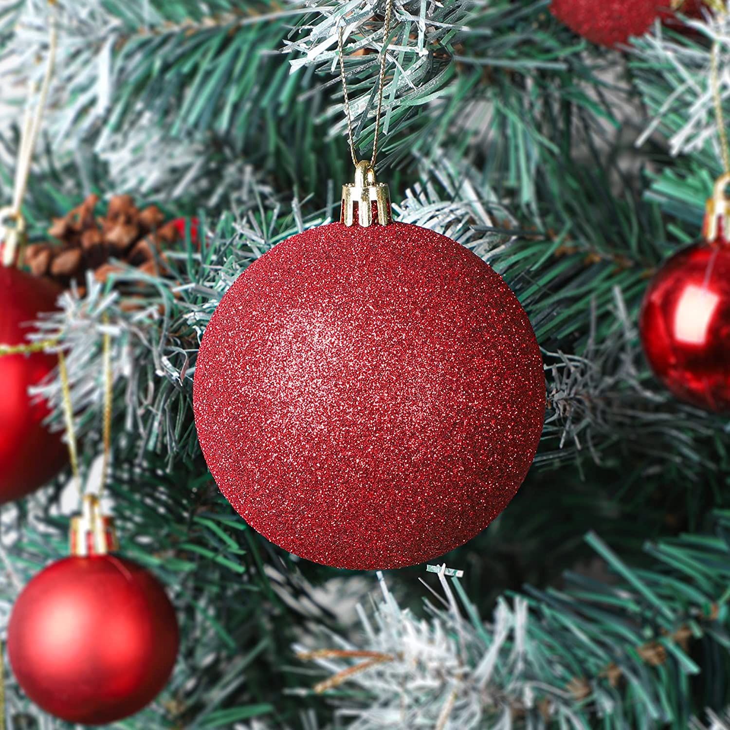 CraftVatika 24 pcs 3CM Multi Christmas Tree Baubles Balls Decor Hanging Ornament for Xmas, Xmas Tree Decoration Ornament - Christmas Decorations Items - Christmass Gifts Home Decor Items (24 Pcs) – view 3