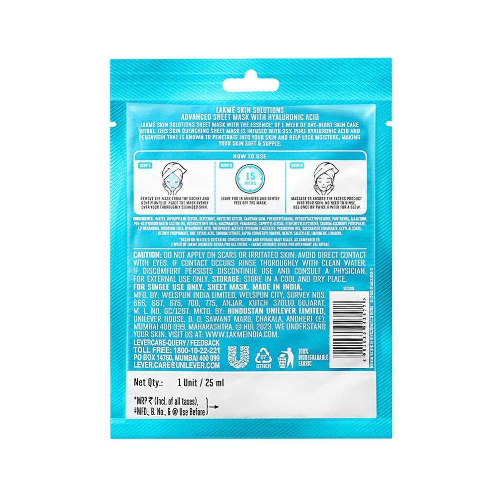LAKMÉ Solutions Sheet Mask Hydrating with Hyaluronic Acid 25ml – view 2