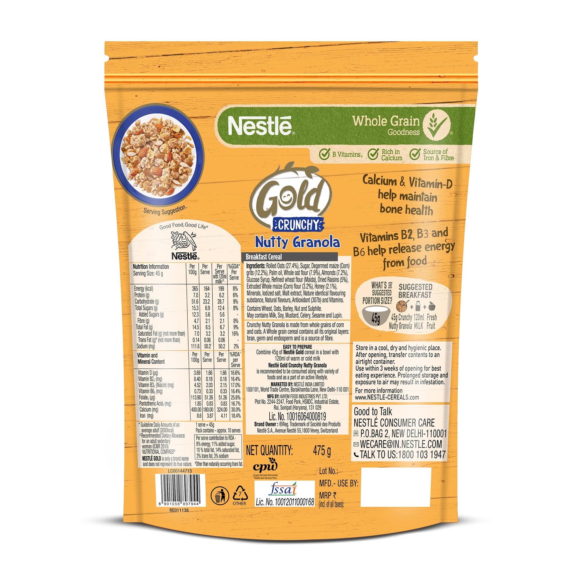 Nestle GOLD Crunchy Nutty Granola, Breakfast Cereal - 475g – view 2