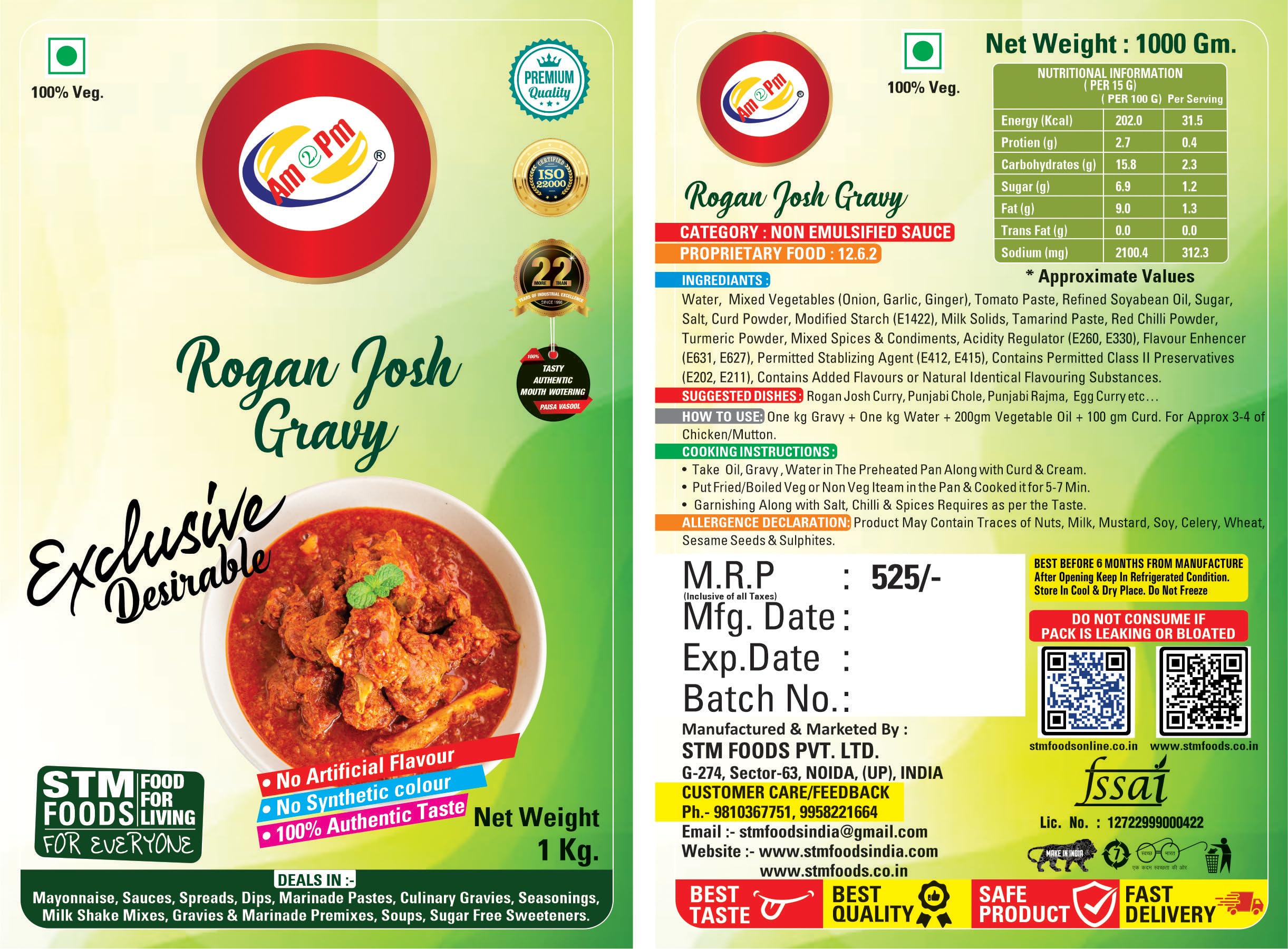 Am 2 Pm - Rogan Josh Gravy Ready To Cook Mutton Curry, Chicken Curry and Fish Curry Paste 1 kg – view 6