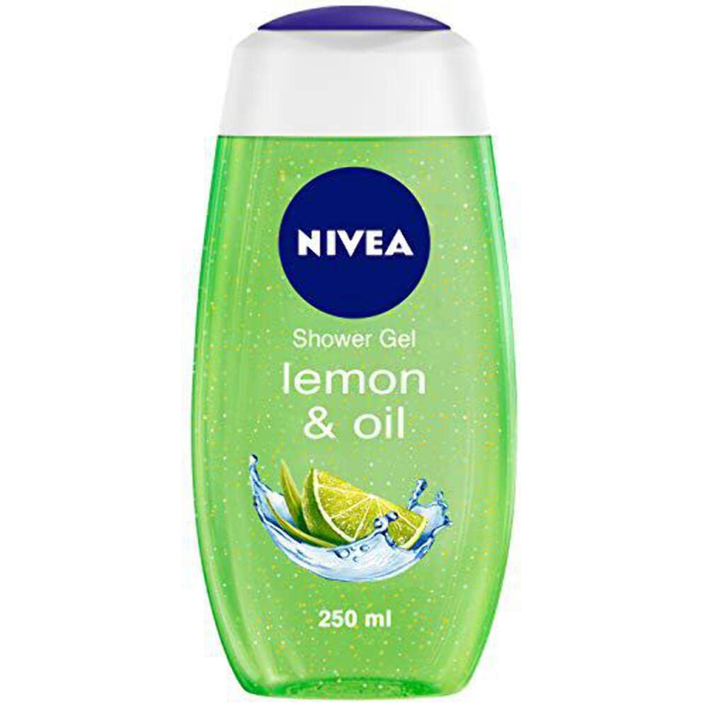 NIVEA lemon shower gel bottle with green lemon-themed packaging
